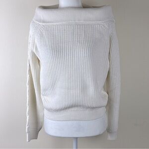 bobi BLACK | Ivory Fold Off The Shoulders Cotton Rib Sweater | L